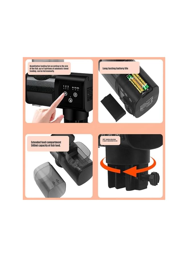 Automatic Fish Feeder for Aquarium with 500ml Large Capacity - Battery Operated Auto Dispenser with Timer for Small Fish Tanks, Turtles,Koi for Vacation and Weekend Use (Battery Not Included) - Image 5